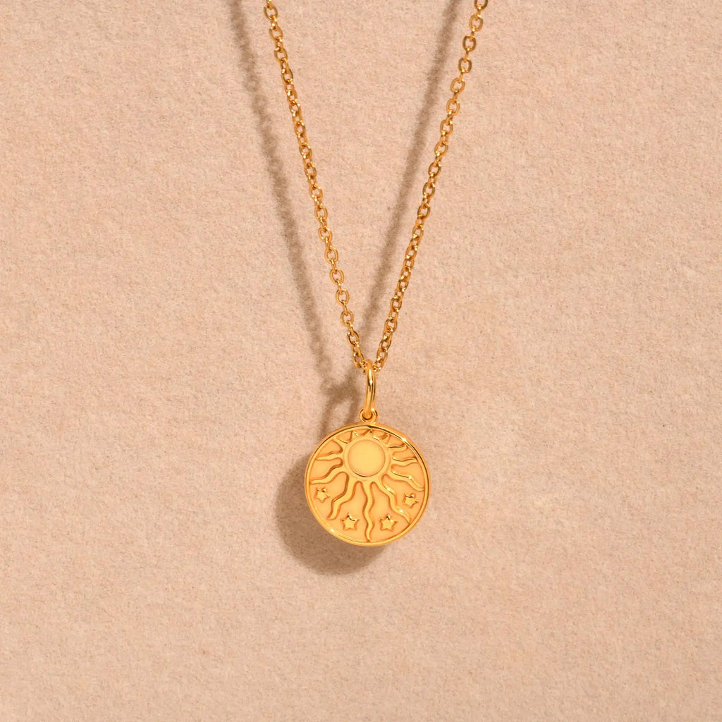 Stainless Steel Spiral Sun Flower Pendant Necklace for Women 18K Gold Plated Stackable Boho Necklace Waterproof Fashion Jewelry