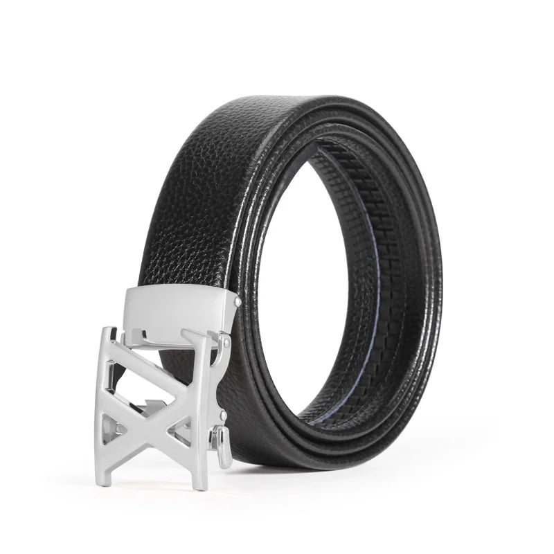 Men's multi-color light luxury business adjustable double X letter metal automatic buckle lychee pattern belt, a versatile belt