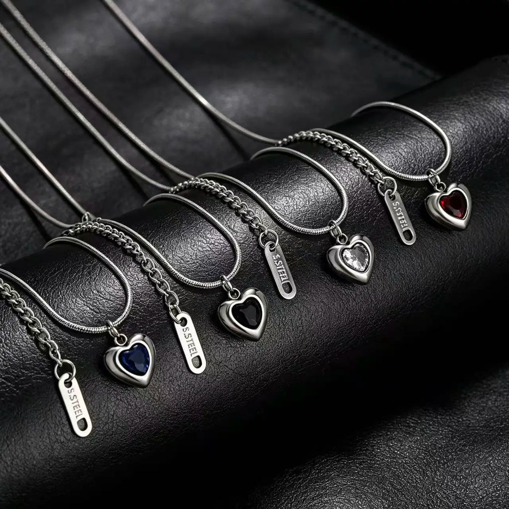 316L Stainless Steel Heart Pendant Necklace For Women Snake Chain Red Heart Zirconia Necklace Waterproof Fashion Jewelry Gift