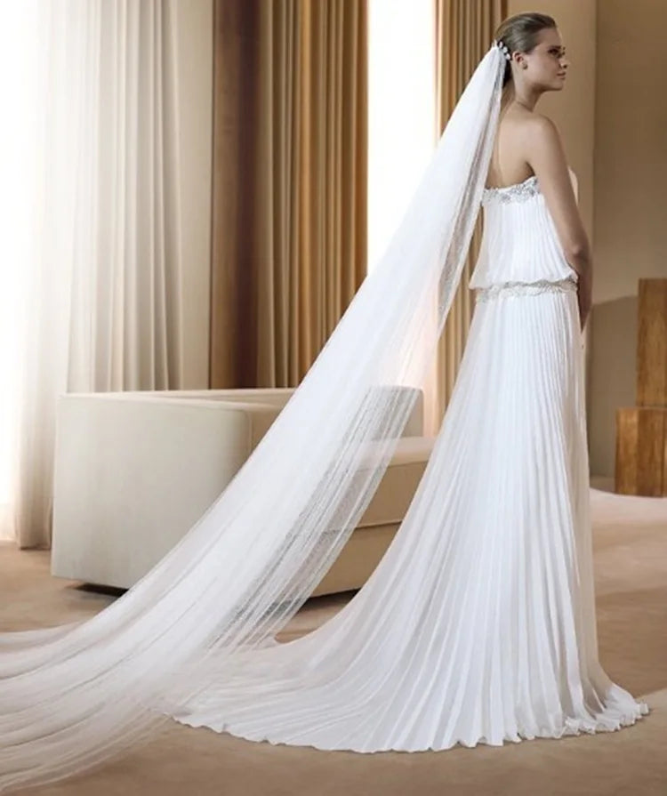 Elegant Bridal Veil with Comb 3 Meter 1 Layer/2 Layer White Ivory Simple Bride Cathedral Veils Wedding Accessories