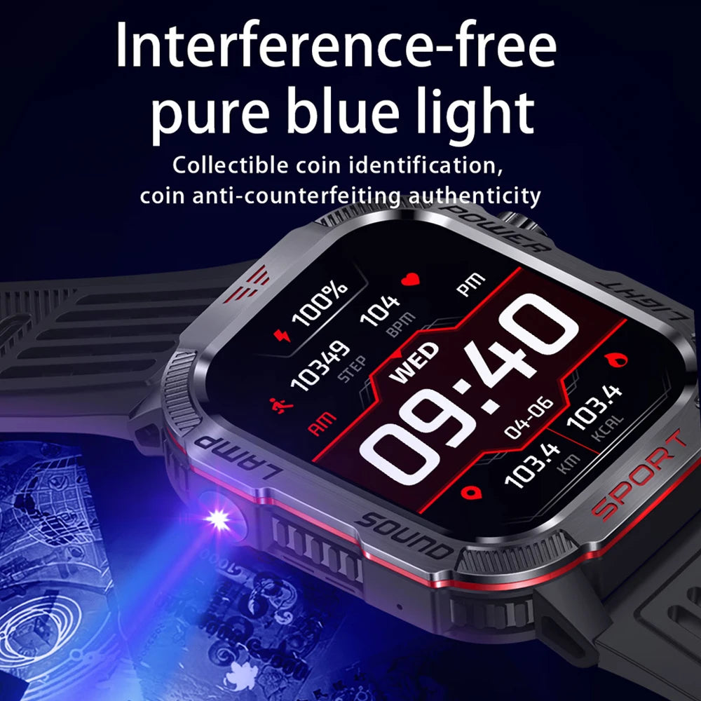 New Military Outdoor Smartwatch Men GPS Compass 600mAh BT Call 2.01" Screen Sports LED Flashlight 5ATM Waterproof Smart Watch