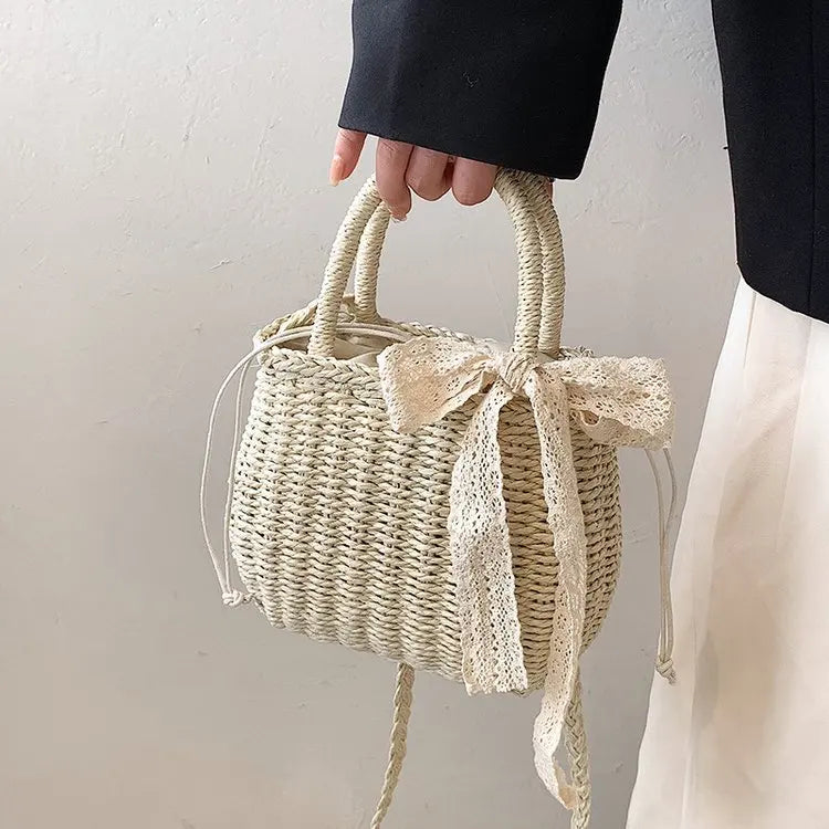 Women Summer Straw Rattan Woven Tote Small Clutch Bags Retro Ladies Beach Basket Handbags Vacation Travel Shopping Purse Bolsos