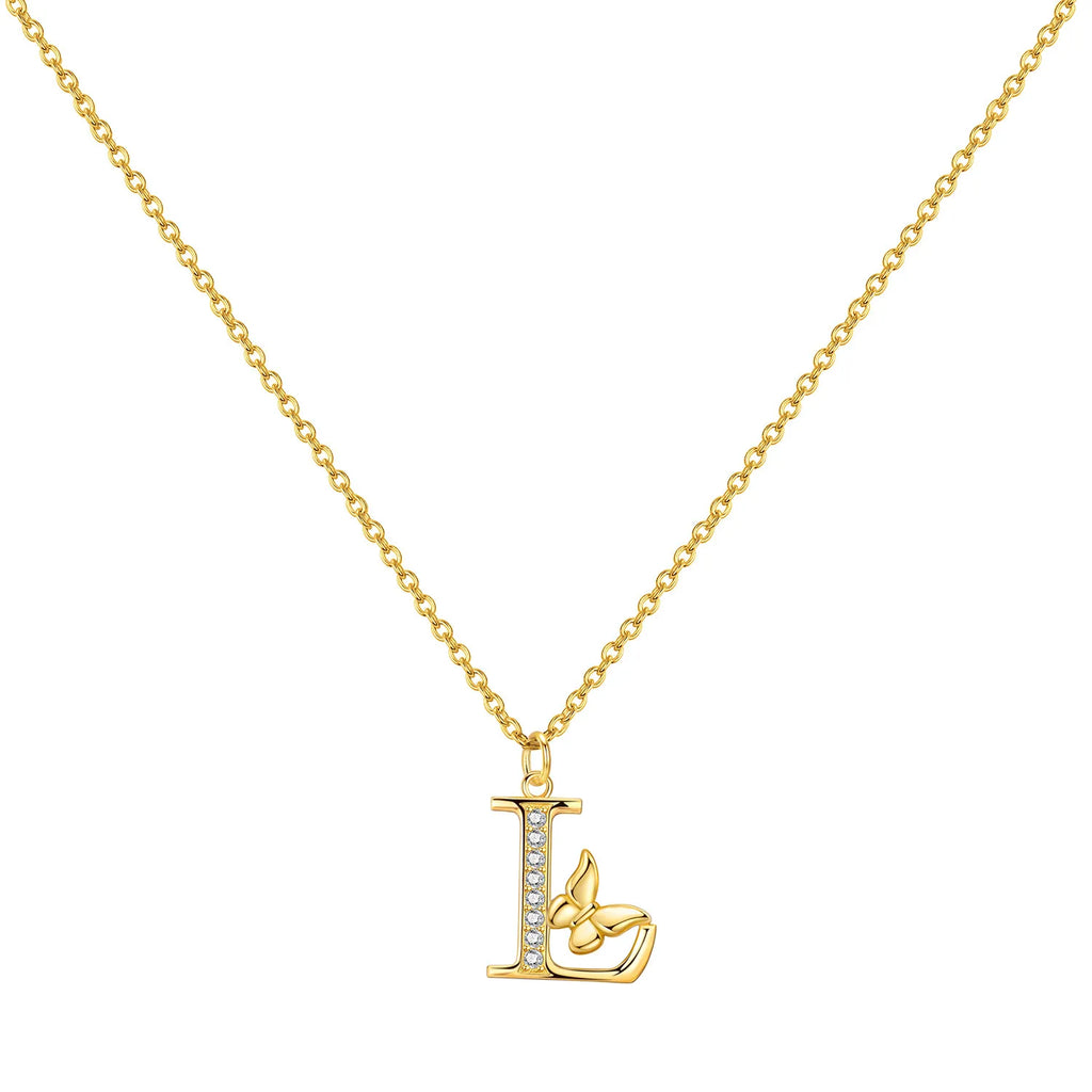 Original 925 Sterling Silver 18K Gold Zircon Butterfly A-Z 26 Letter Y-shaped Chain Necklace For Women Commemorate Jewelry Gift