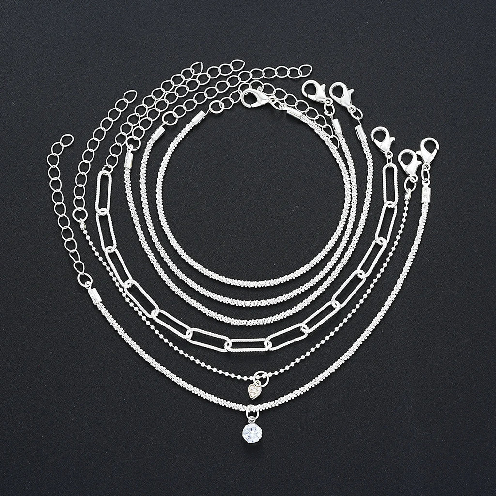 6 Pcs Fashion Gold Color Sparkling Adjustable Bracelets Set for Women Elegant Fine Bracelet New Wedding Party Jewelry Gifts