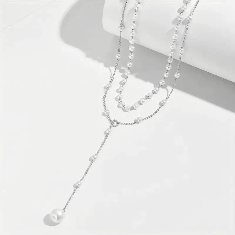 ZAKOL Korean Fashion Imitation Pearl Double Layered Choker Big Ball Bead Pendant Tassel Necklace Women's Sexy Party Body Jewelry