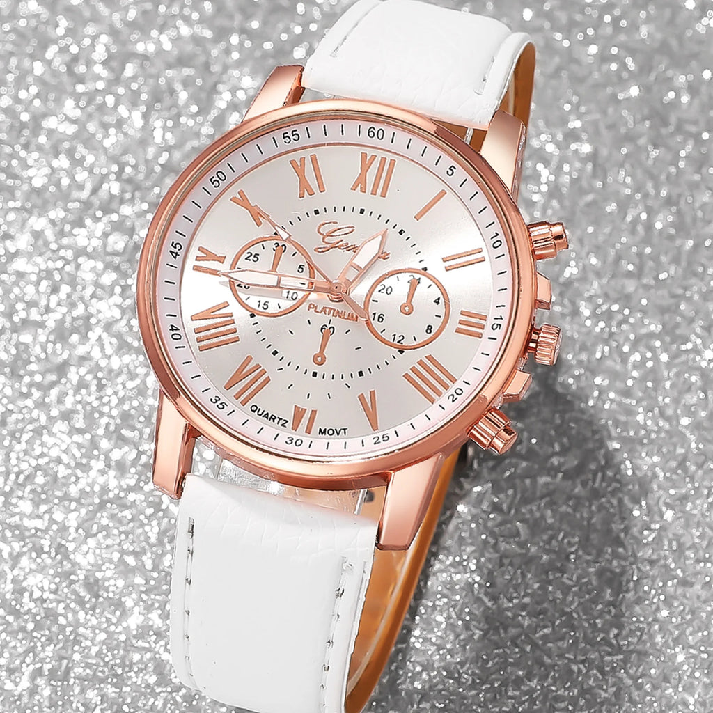 6PCS elegant ladies' round dial quartz watches with bracelet accessories set, suitable for daily wear