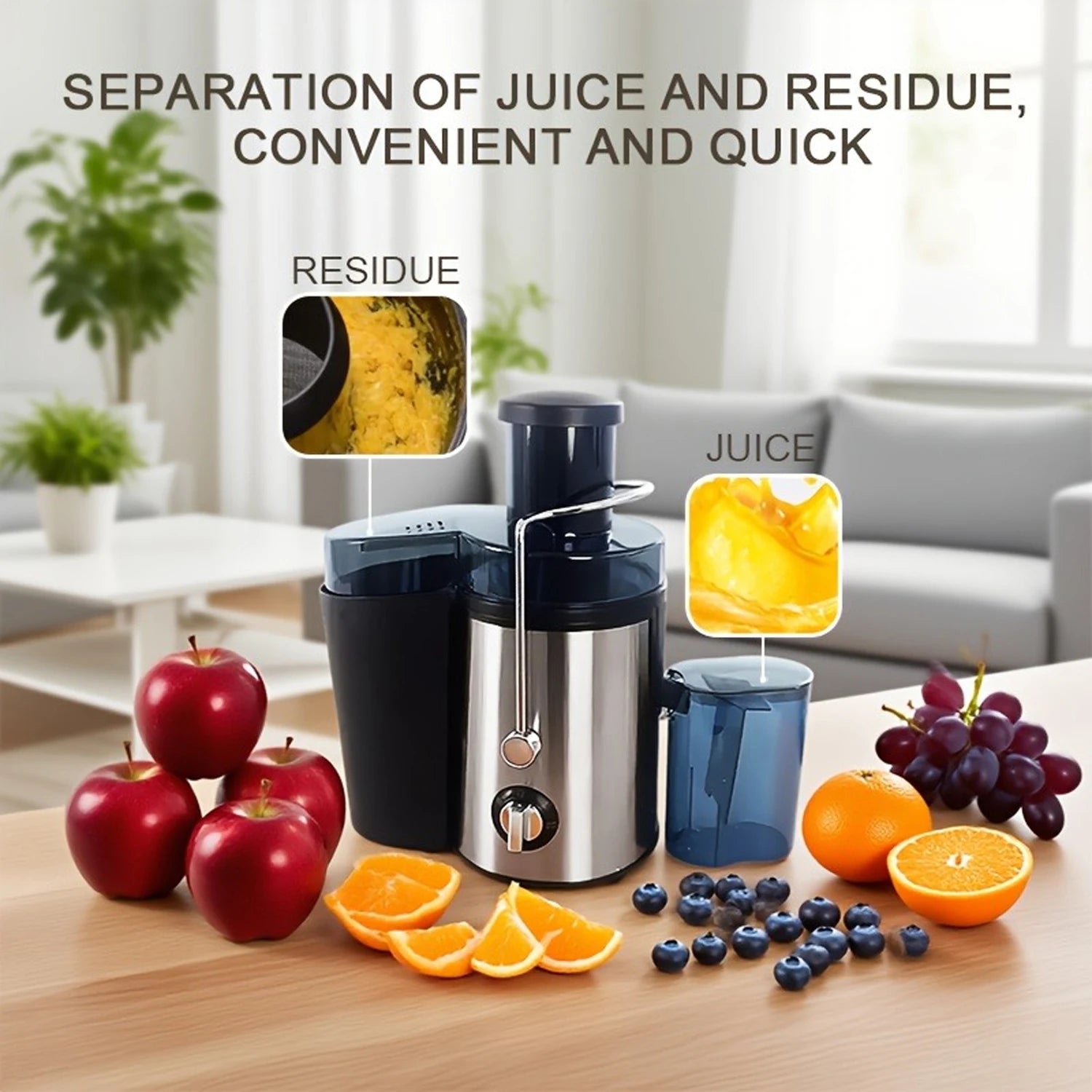 Household and commercial dual-purpose juicer with powerful motor, high-speed output fine andresidue free juice, large capacity machine, material, high temperature resistance, odorless fruit andvegetable fresh pressing juicer