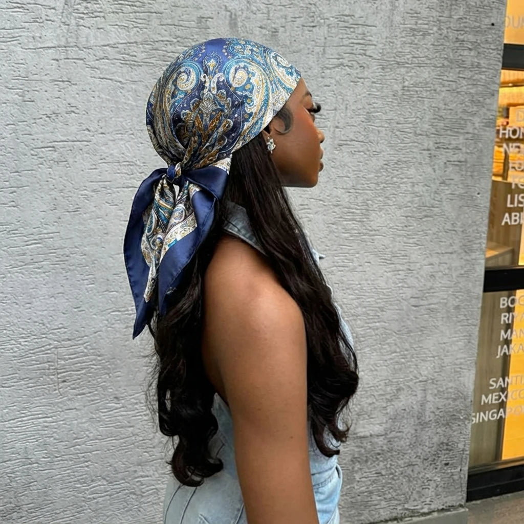 90*90cm Paisley Print Satin Hijabs for Women Luxury Square HeadScarf Bandana Cheveux Soft Neckerchief Hijab Hair Scarves