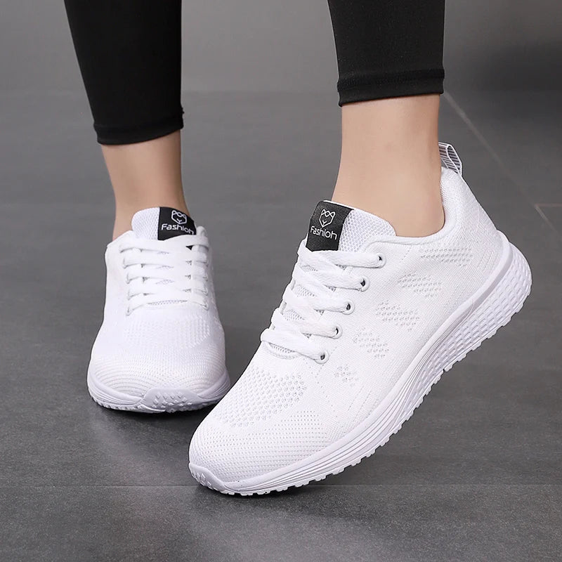 Women Shoes Breathable Casual Walking Shoes For Women Mesh Lace Up Sneakers Women Tenis Feminino Pink Black White Flat