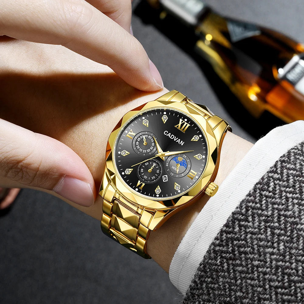 CADVAN Men's Luxury Steel Strap Calendar Watch with Stylish Stainless Steel Strap, Perfect Gift for Men's Watches - Boxed