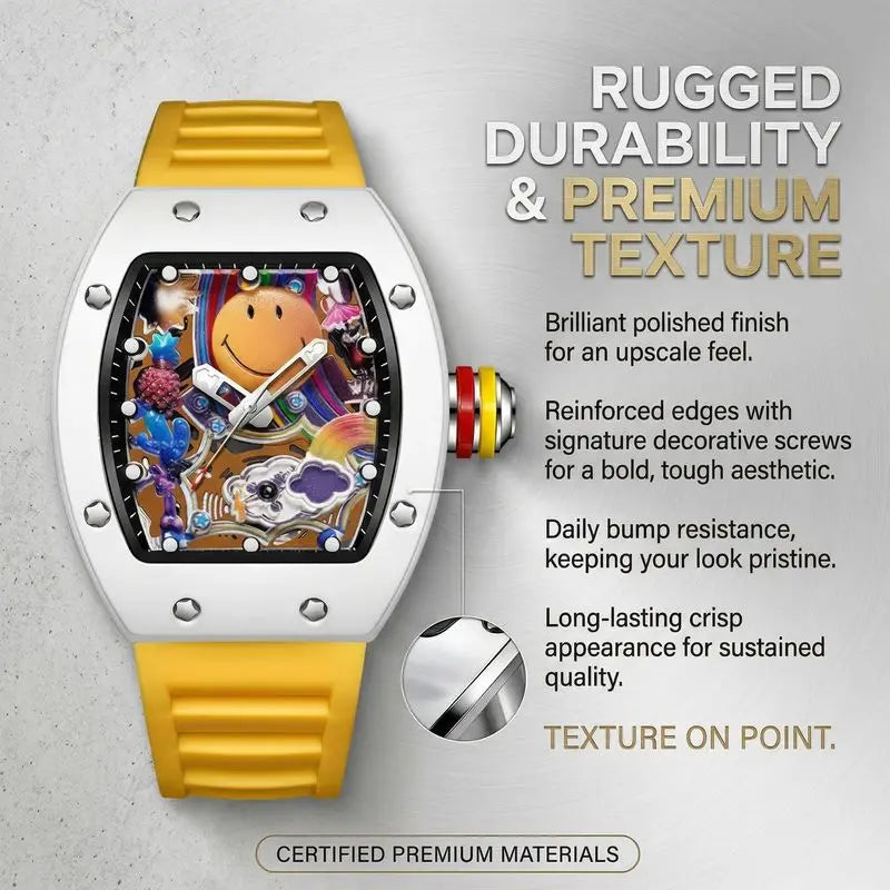 1 piece cute smiling face colorful pattern yellow strap square watch fashion personality trendy daily wear wristwatch