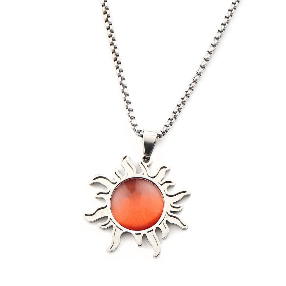 Natural Stone Tiger Eye Charm Sun Pendant Necklace Gold Color Stainless Steel Neck Chain Necklaces For Women Jewelry Accessories