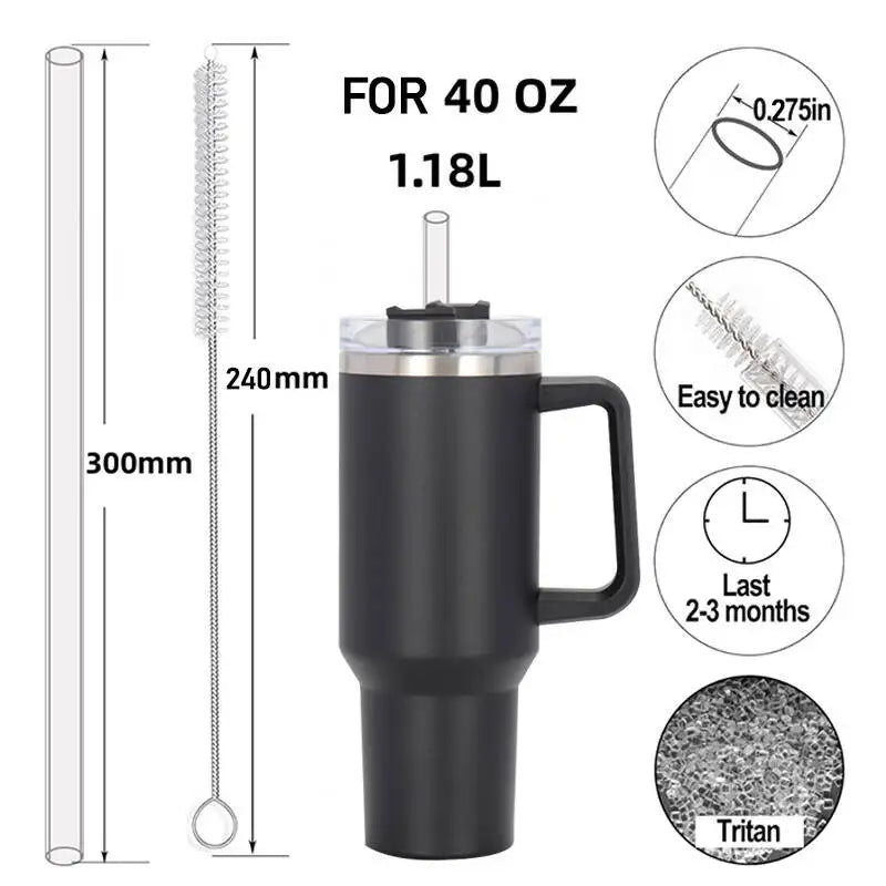 30cm Replacement Long Transparent Straw Compatible with Stanley 40/30 oz Cup Tumbler,for Stanley Clear Straws With Brush ﻿