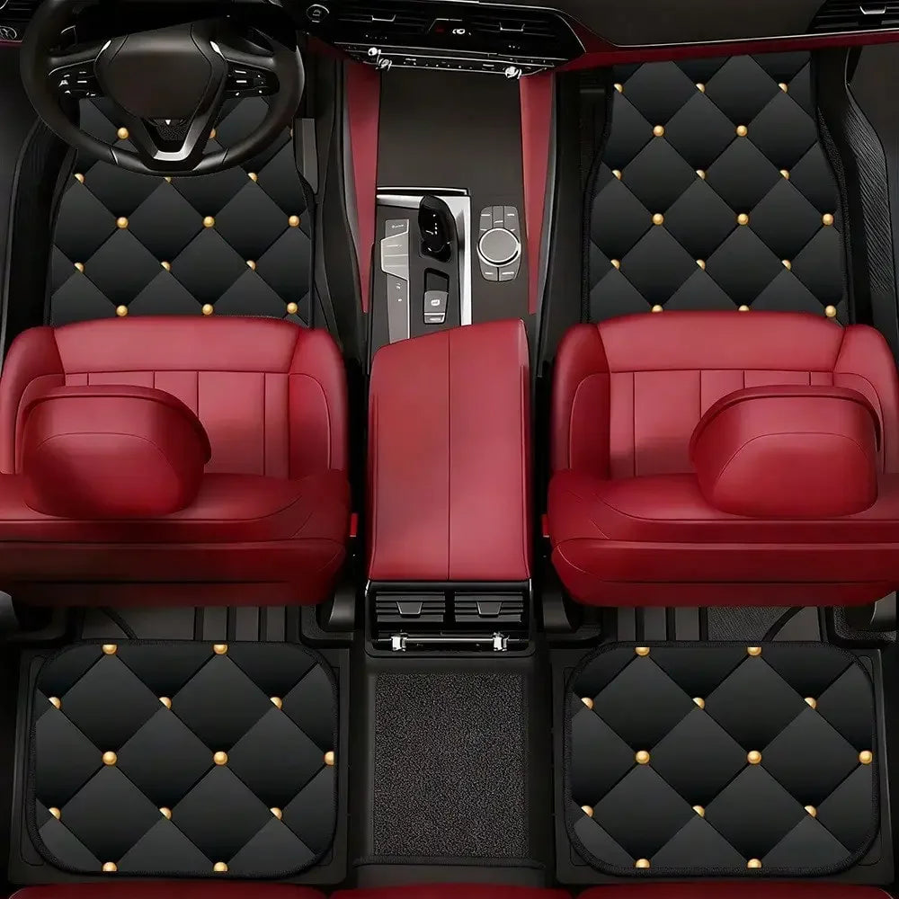 4PCS diamond, printed car floor mat, suitable for cars, trucks, SUVs, This floor mat is durable, car interior accessories