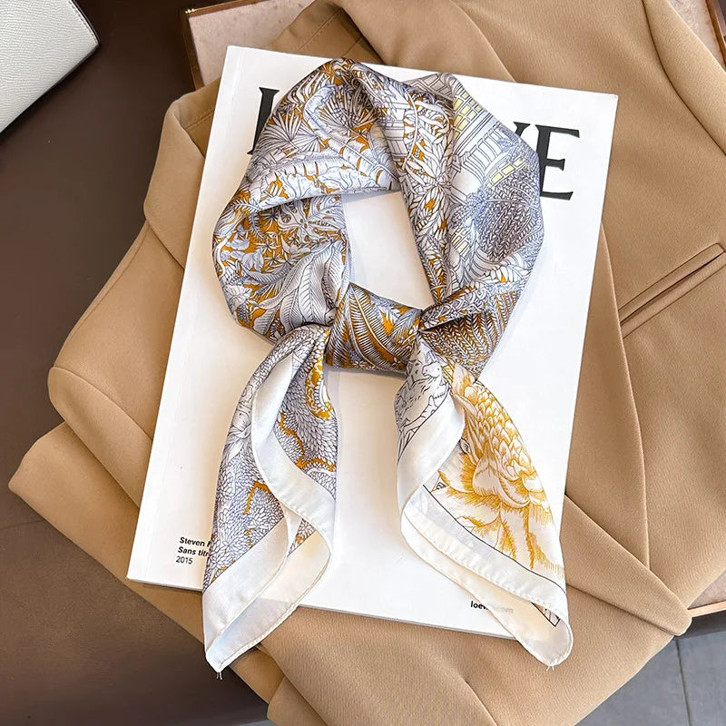 2025 New Yellow Lemon Print Square Silk Scarf for Women 70*70cm Neck Ties Fashion Decorate Neckerchief Female Hijab Bag Ribbions