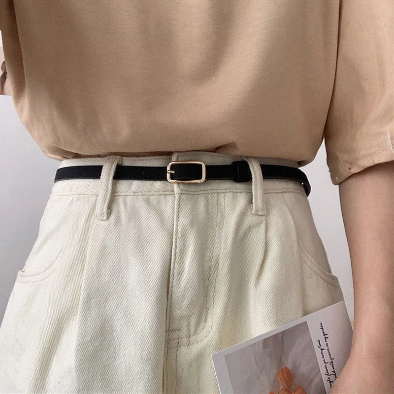 **Retro French PU Leather Belt For Women Unisex Belts Buckle Luxury Belts Female Jeans Waist Belts Men Waistband Thin Belts