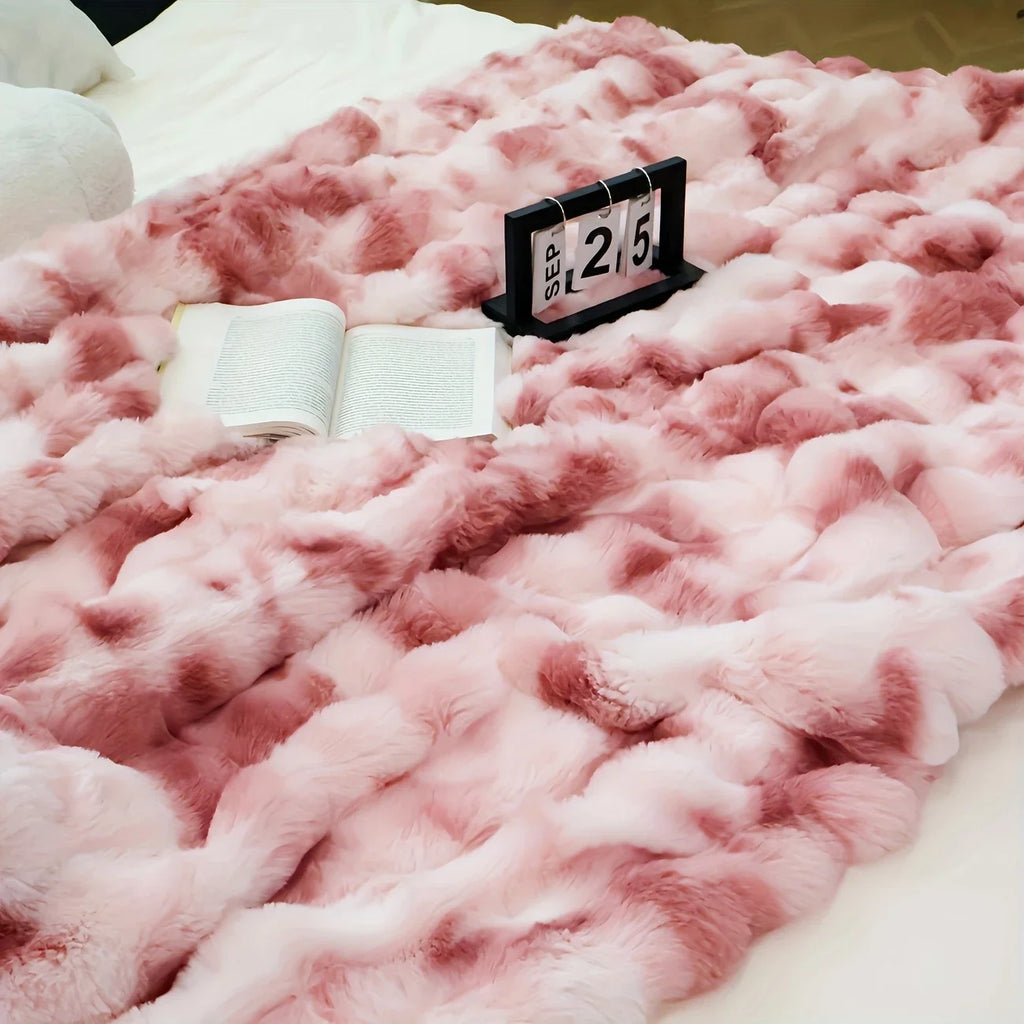 1 PC Faux Rabbit Fur ,Luxury Soft, Warm Bubble Blanket, | Cozy Throw for Bedroom, Guest Room, Living Room,4lb
