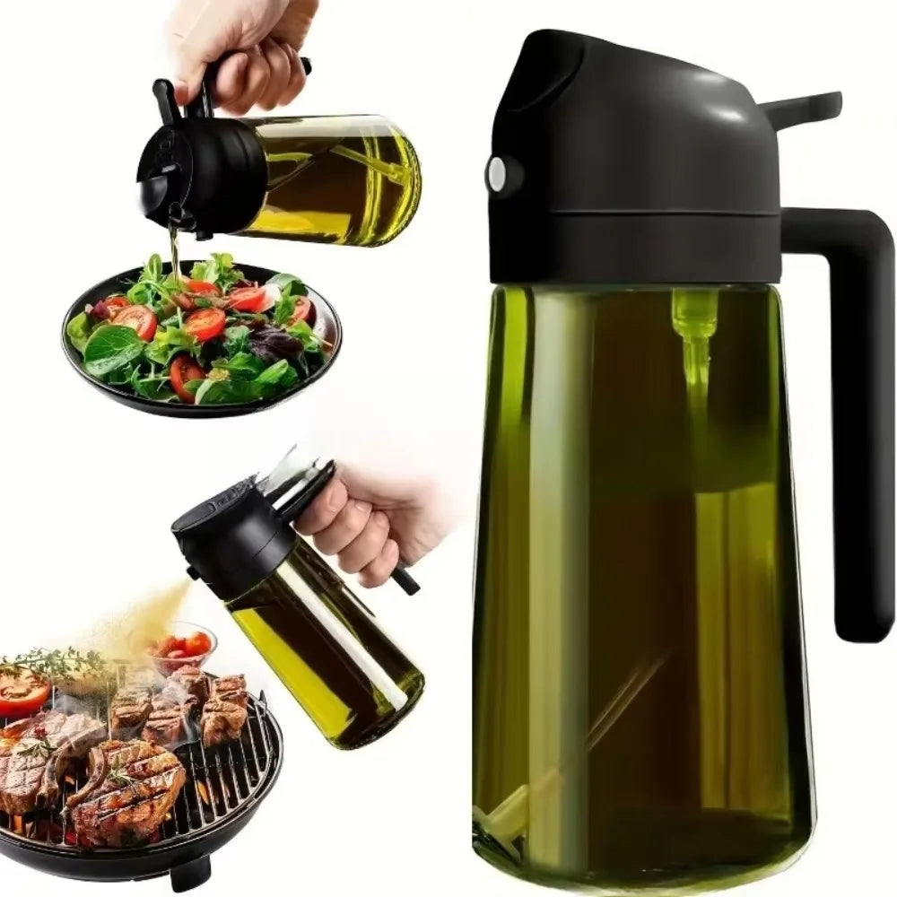 Plastic 2-in-1 Oil Dispenser & Sprayer 500ML Leakproof Olive Oil Sprayer Bottle for Cooking Spray Airfryer BBQ Camping