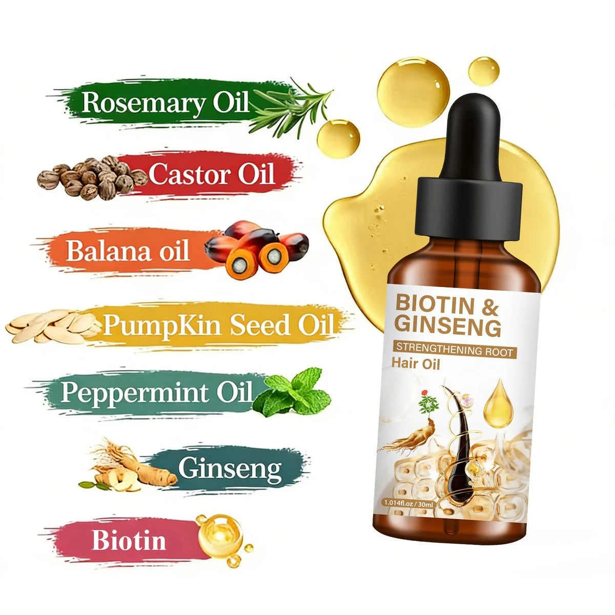 Biotin Ginseng Hair Care Essential Oil Enhances Hair Fullness and Vitality, Strengthens Root Strength, and Promotes Hair Growth