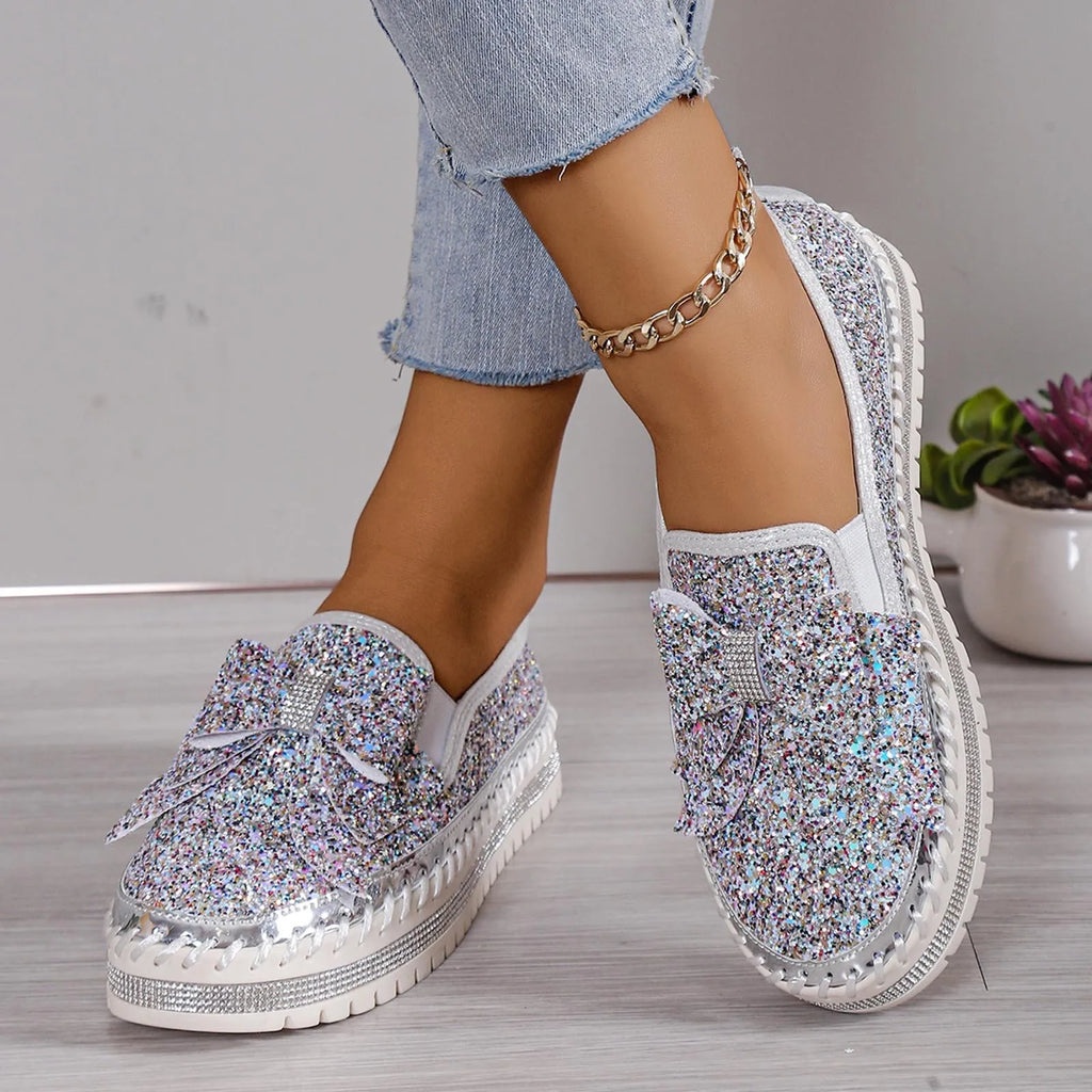 Women'S Sneakers Women'S Fashion Sequin Bow Casual Shoes Slip On Casual Comfortable Shoes лоферы женские