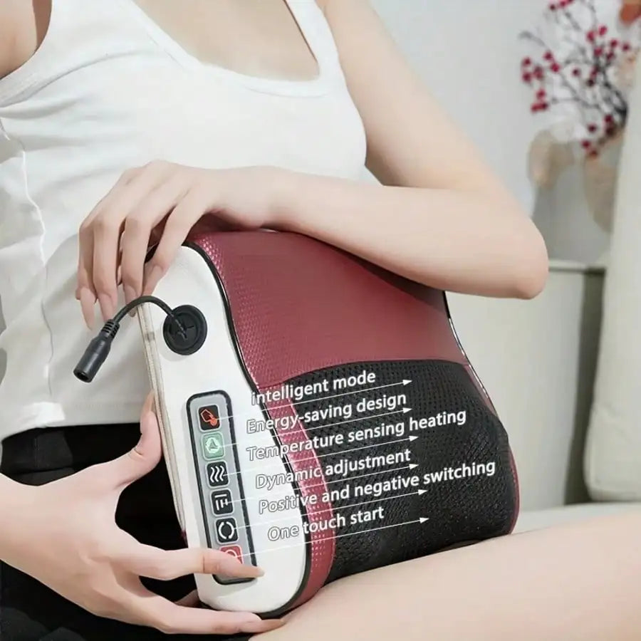 A Neck Massage Pillow with Heating Function, Equipped with Multiple Kneading Heads Specifically for the Neck, a Six-Button Control Panel, and Suitable for Various Body Parts Including the Neck, Shoulders, Waist, Back, and Leg