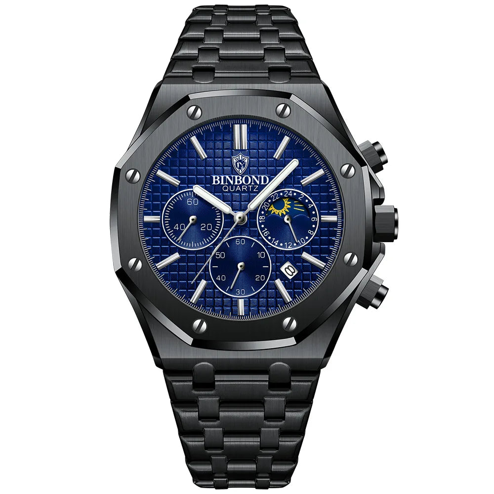 BINBOND Luxury quartz wristwatches luminous waterproof auto date chronograph men's watch business sport watch for men reloj