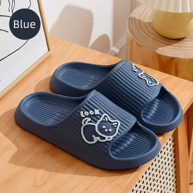 Women Slippers Bath Thick Platform Non-Slip Home Cat Cartoon Flip Flops 2023 Summer Beach Sandals Ladies Slides Indoor Shoes
