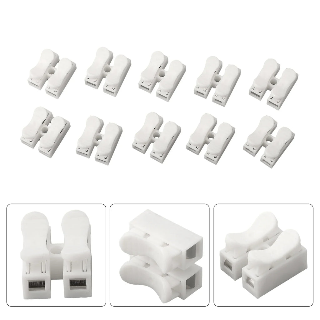 10 Pack CH2 Spring Terminal Block Connectors For LED Strips Fast Wire Connection No Screws Required 2-Pin DIN Type