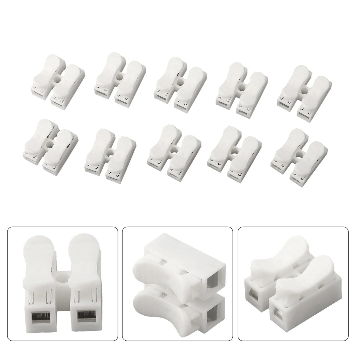 10 Pack CH2 Spring Terminal Block Connectors For LED Strips Fast Wire Connection No Screws Required 2-Pin DIN Type