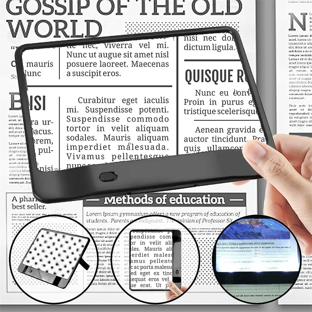 3X Full Page Magnifying Sheet with LED Lights Lightweight Magnifier for Reading Books Kids Seniors Crafts Stamps Maps