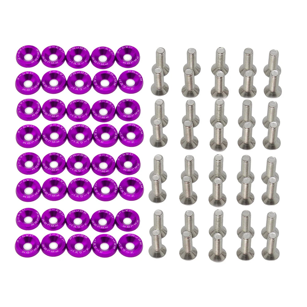 40pcs M6 Aluminum Car Modified Hex Fasteners Fender Washer Bolts JDM Bumper Engine Concave Screws Universal