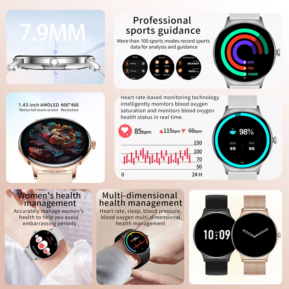 ChiBear Ultra Thin Fashion Smart Watch Women Screen Always Display Time Sports Bracelet Bluetooth Call AMOLED Smartwatch Woman