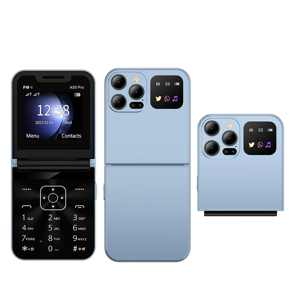 SERVO A50 PRO Foldable Mobile Phone Dual SIM Standby Call Recording Speed Dial Blacklist FM Radio 2G GSM Button Flip Cellphones