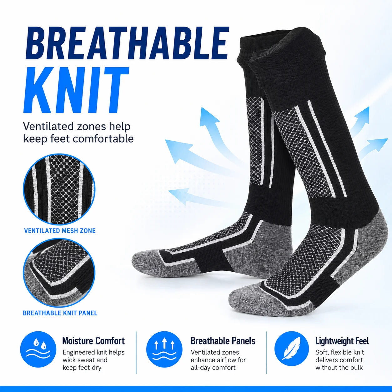 Winter Thermal Compression Ski Socks Over The Calf Warm Breathable Cushioned Sports Socks for Hiking Running Skiing Snowboarding