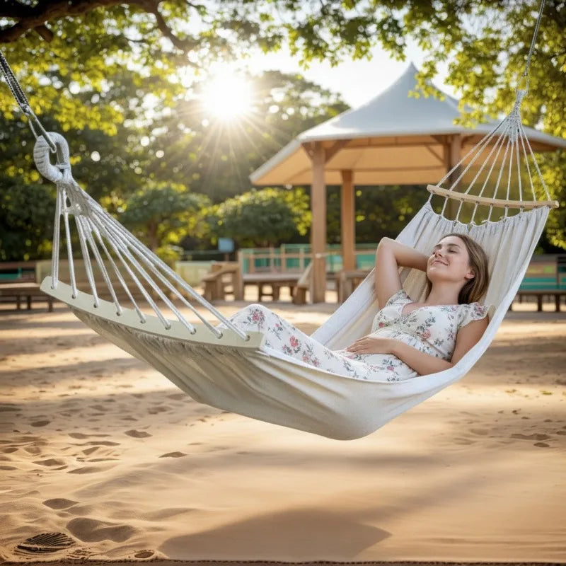 Outdoor Thick Camping Hanging Hammock with Anti-fall Safety Bars, Double Person Hanging Bed for Outdoor Camping and Leisure