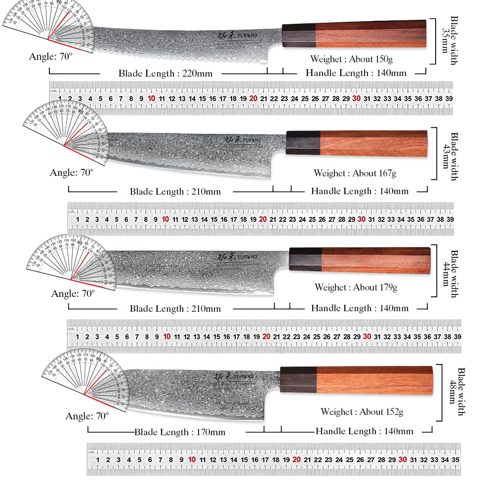 TURWHO Hand Forged Japanese Chef Knife Damascus Steel Kitchen Knives Santoku Sashimi Bread Utility Handmade Blade Cooking Tools