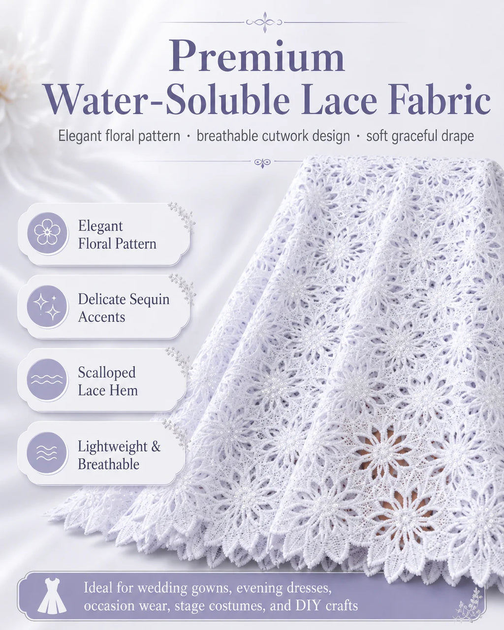 White African Guipure Cord Lace Fabric with Sequins 2025 High Quality Nigerian Guipure Cord Lace for Sewing Wedding Dress F4025