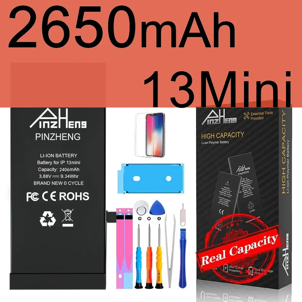 PINZHENG Real High Capacity Battery For iPhone X XR XS Max 12 13 Mini Pro Max 11 Pro Max Replacement Bateria Warranty One Year