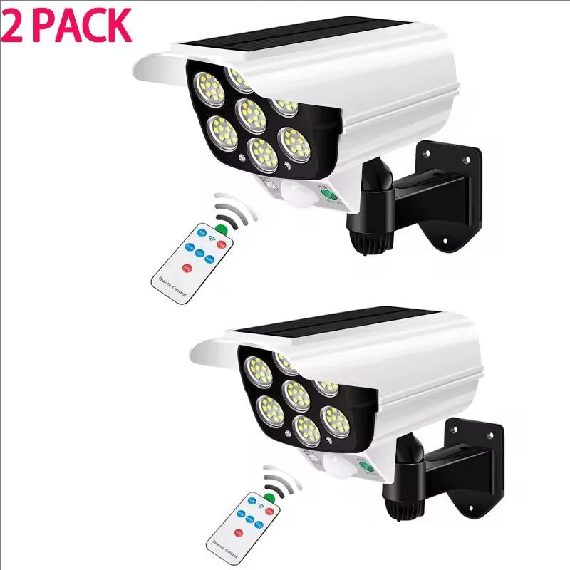 Outdoor Motion Sensor Solar Lights 2000 Lumen 77 LED With Remote Controller Fake Security Camera Monitoring Induction Wall Lamps