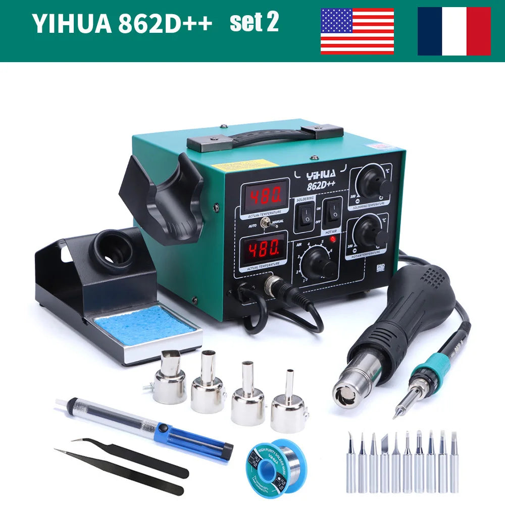 YIHUA 862D++ Soldering Iron Kit BGA SMD Welding Tool Desoldering Rework Station Fast Heating 100-480 Celcius