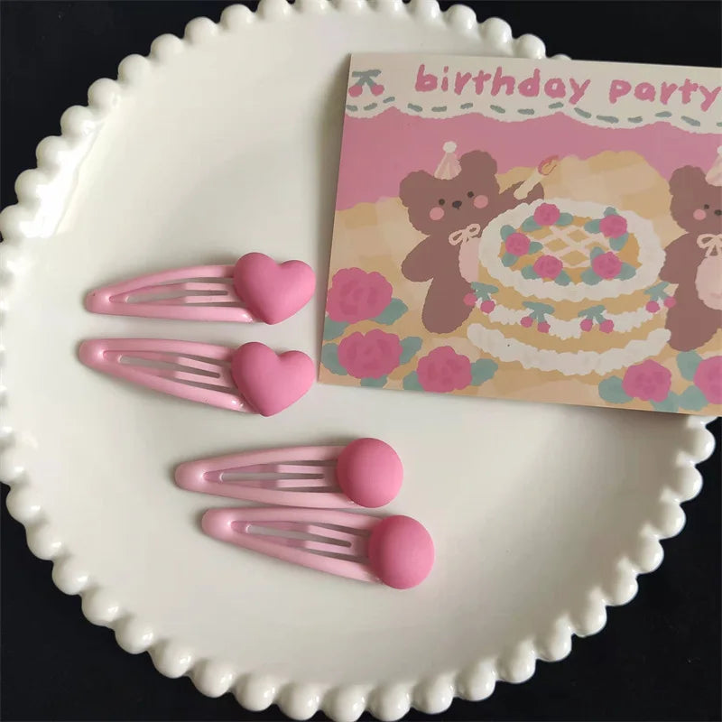 Children Pink love and Pink Ball Hairpins Simple Matte Texture Hair Clips Sweet Girls BB Side Clips Hairgrip Barrettes Headwear