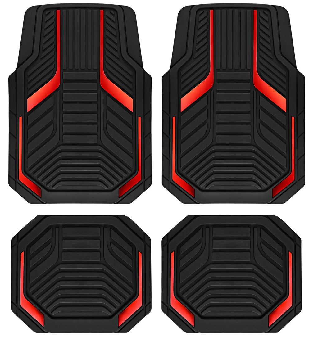Heavy Duty Rubber Floor Mats, Purple Aluminum Film Car Mats Set, Front and Rear Car Mats with Anti-Slip Backing, All Weather Protection, Trim-to-Fit for Automotive SUV, Sedan, Van