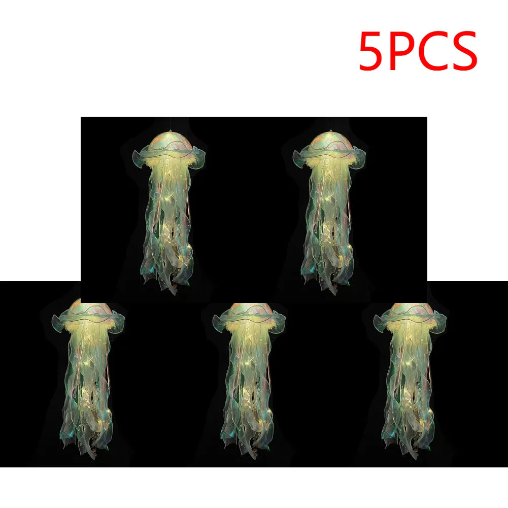 5PCS Jellyfish Bedroom Night Light Lamp Button Battery Hanging Atmosphere Decoration Lamp with Ribbon&Bead for Girl Bedroom 2024