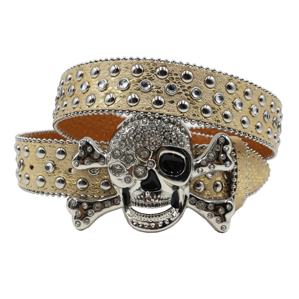 Hot Rhinestone Belts Studded Skull Lether Belts for Women Luxury Designer Brand Strap For Jeans Suppliers White Black