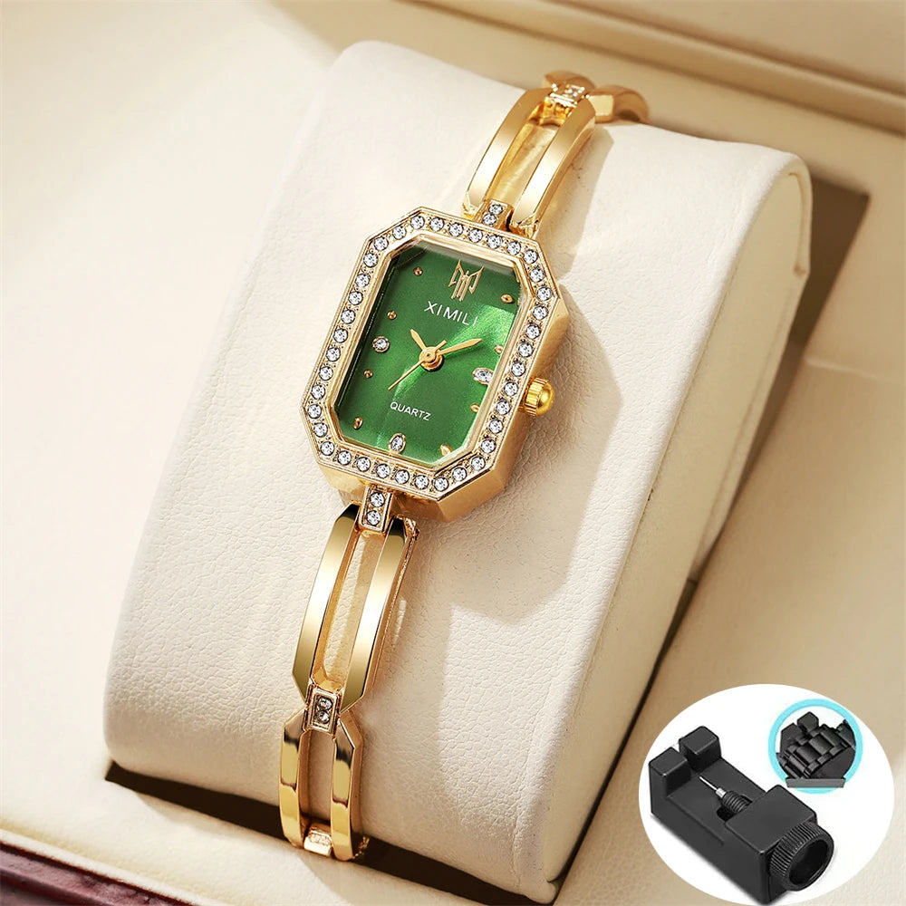 Ladies Fashion And Simple Diamond-Encrusted British Watch Casual Stainless Steel  Gold Bracelet Women's Dress Gift Wristwatch