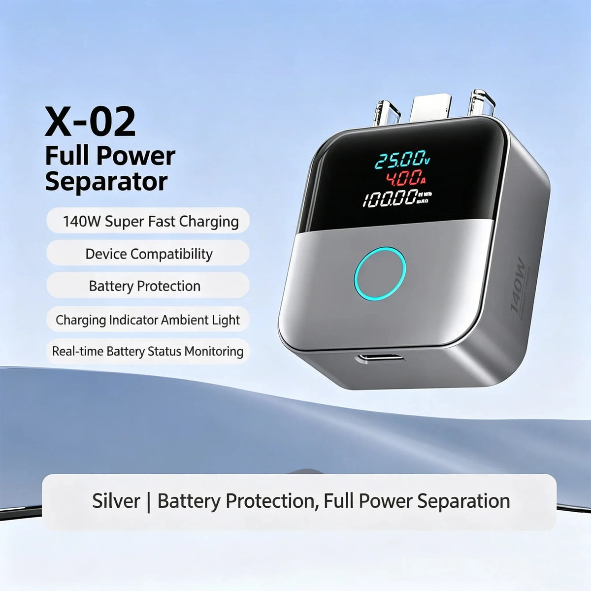 KEBIDUMEI 140W Smart Auto Power-off Phone Charge Separator Digital Display Type-C Fast Charging Data Cable Overcharge Protection