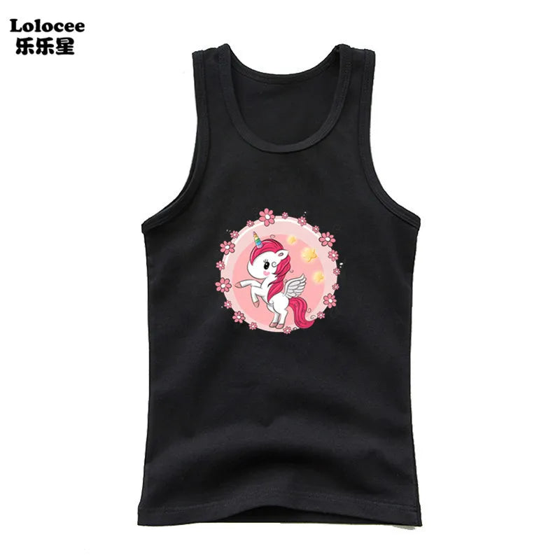 Kids Girl Cute Unicorn Singlet Summer Baby Girls Cotton Tops Toddler Clothes Children Sleeveless Cartoon T-shirts