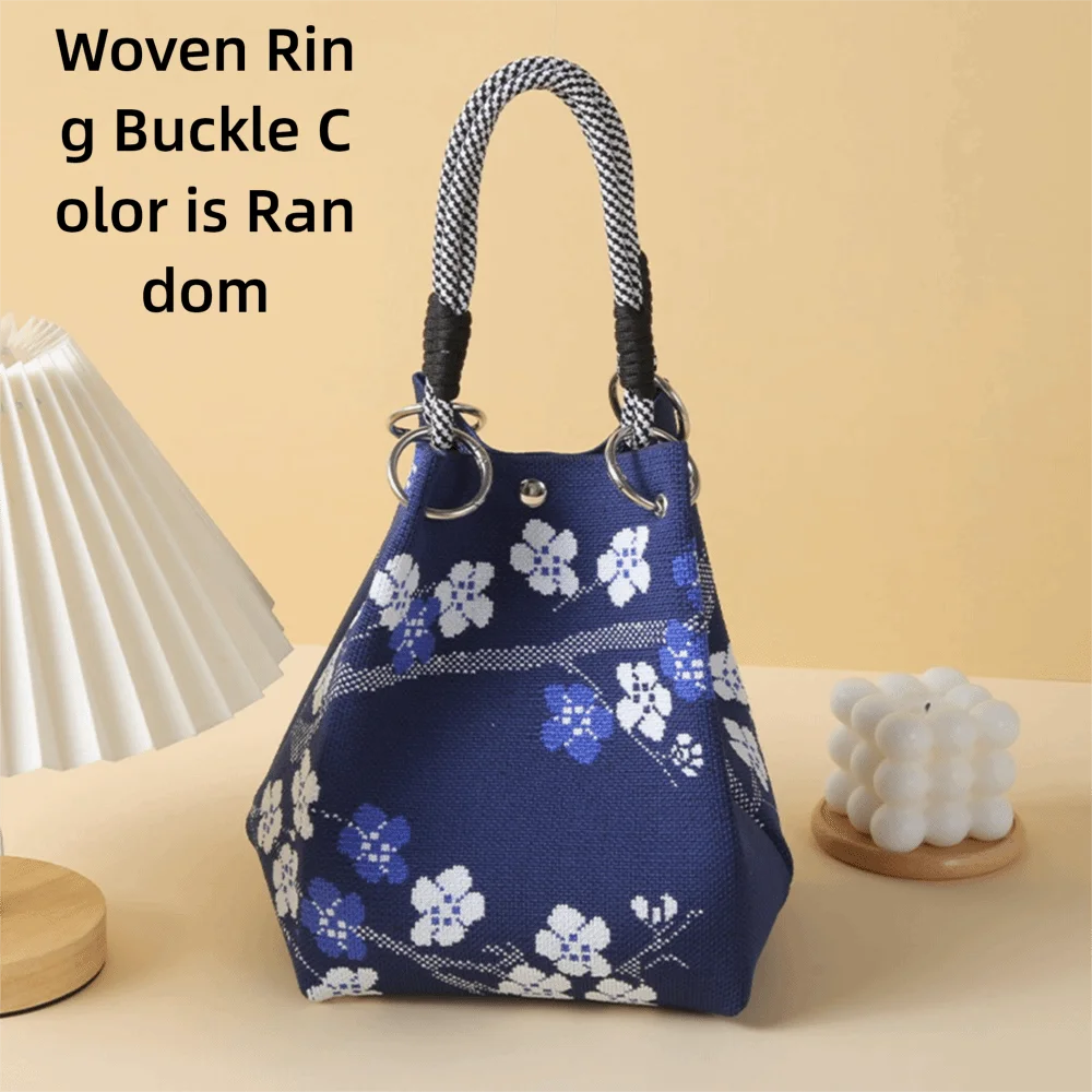 Cute Cartoon Knitted Bucket Bag Handmade Woven Ring Buckle Wrist Bag Large Capacity Tote Bag for Women Girls