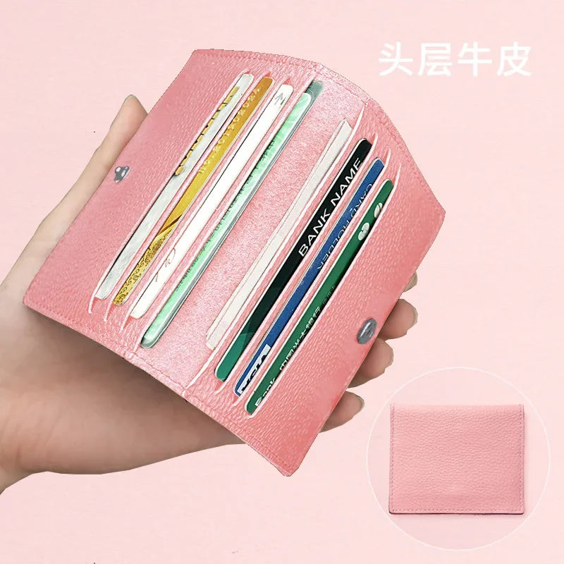 Ultra Thin Genuine Leather Card Holder 8 Slots Mini Wallet Slim Credit Card Case for Men Women