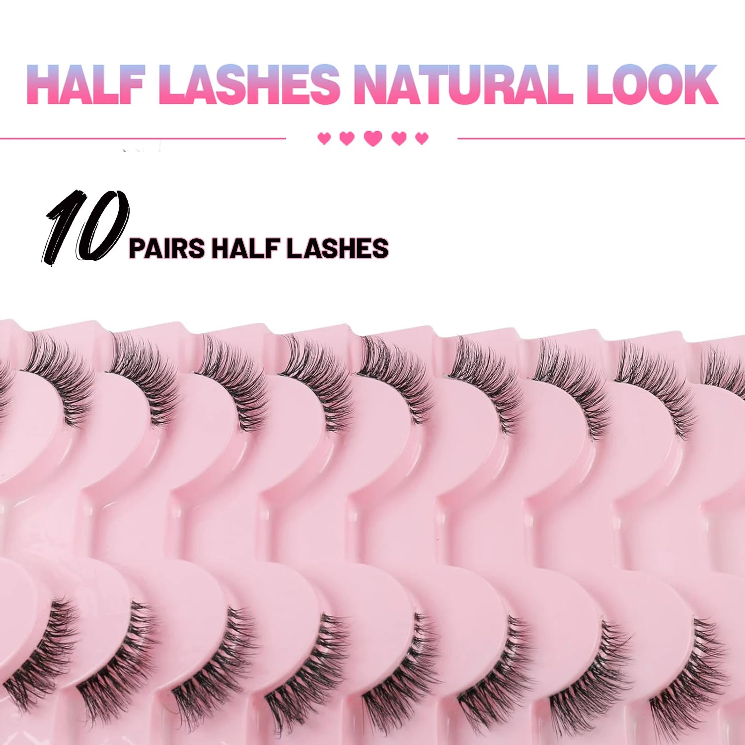 Half Eyelashes, Natural Appearance 10 Pairs of Thick Cat Eyelashes 10mm Wispy Eyelashes with Short False Eyelashes 3D04-10F